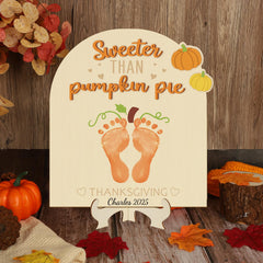 Sereliy large baby Thanksgiving sign on a tabletop display
