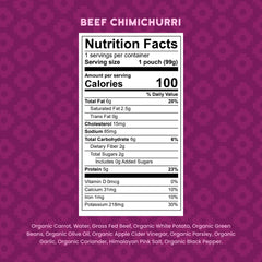 Serenity Kids beef chimichurri pouch opened showing grab-and-go nutrition.