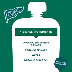 Serenity Kids organic baby food label closeup emphasizes no added sugar claim.