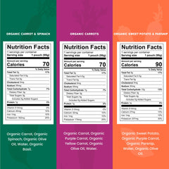 Serenity Kids veggie puree pouch closeup shows organic ingredients for on-the-go feeding.