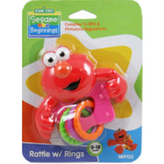Sesame Street Elmo rattle with rings promotes easy grasp and sensory exploration