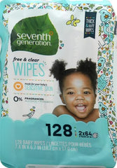 Seventh Generation Baby Wipes Free & Clear label emphasizes fragrance-free cleaner for sensitive skin.