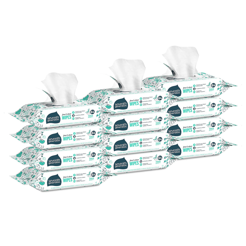 Seventh Generation baby wipes unscented close-up show thick, gentle texture for sensitive skin.