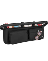 SEVORGINA double-stroller organizer front-view keeps essentials within arm's reach.