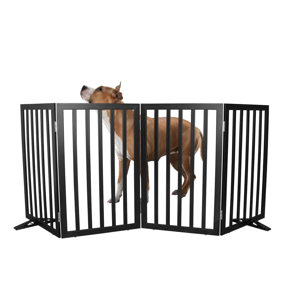 SFJC dog gate assembled in an entryway showing sturdy four-panel construction for pet containment.