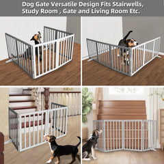 SFJC dog gate fully expanded shows wide 120 inch width for large rooms