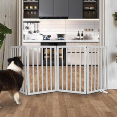 SFJC dog gate in doorway extended demonstrates wide opening use