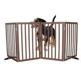 SFJC dog gate with wood finish open provides sturdy indoor barrier for pets.
