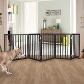 SFJC dog gate wood folding panel open for wide entry control and pet separation.
