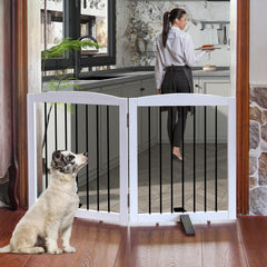 SFJC freestanding panel gate folded compact for easy storage when not in use.
