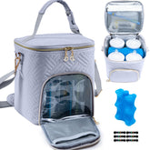 SFYBYHEART breastmilk cooler bag front view showing bottle storage for on-the-go daycare.