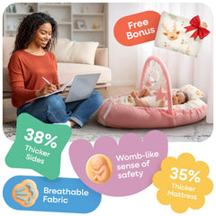 Shakid portable baby lounger pink with extra protection sides for safety