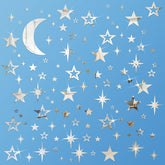 Shappy moon sticker shows silver acrylic mirror for room glow