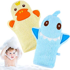 Shappy yellow duck bath mitt for gentle scrubbing and playtime.