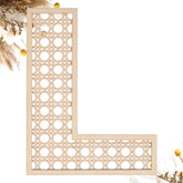 She Love wooden rattan letters 8inch front view for wall decor and personalized signs.