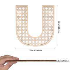 She Love wooden rattan letters U texture shot emphasizes smooth surface ideal for painting.