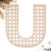 She Love wooden rattan letters U wall decor close-up highlights durable plywood construction for lasting home charm.
