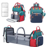 Shengmeister diaper bag backpack blue-green front view with organized pockets for easy access
