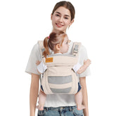 Shiaon baby carrier beige mesh main view highlights all-season comfort.