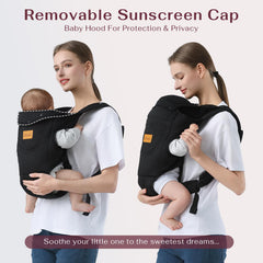 Shiaon baby carrier M-position shows hip-friendly ergonomic seating for infants.
