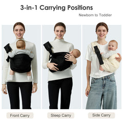 Shiaon baby sling carrier beige reinforced shoulder straps improve weight distribution.