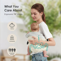 Shiaon baby sling carrier beige soft cotton fabric feels gentle on baby's skin.