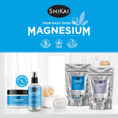 ShiKai Magnesium Body Cream fragrance-free label on bottle emphasizes safe, soothing hydration