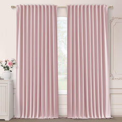 SHINELAND pink blackout curtains 84in two panels in nursery setup for better sleep.