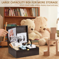 Shinlar keepsake box wooden acrylic lid showcases baby photos beautifully