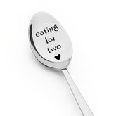 ShiQiao Spl Eating For Two spoon engraving close-up for pregnancy celebration and daily use.