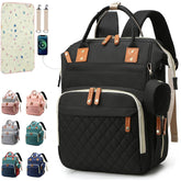 SHITIESHOU diaper bag backpack in black showing 16 pockets for organized baby items.