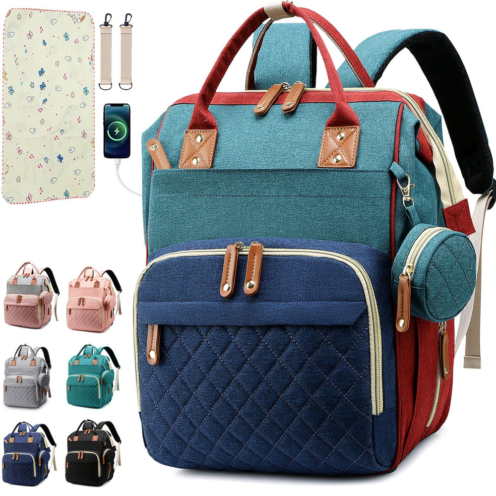 SHITIESHOU diaper bag backpack colorful front view aids on-the-go organization.