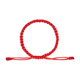 SHOP300 newborn adjustable lucky red bracelet close-up showing adjustable fit and vibrant color.