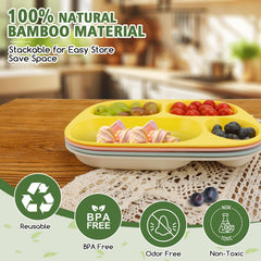 Shopwithgreen bamboo divided plates edge closeup highlighting smooth rounded edges for safe handling.