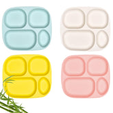 Shopwithgreen bamboo divided plates set4 overview showing durable kid-friendly dinnerware.