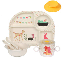shopwithgreen bamboo kids dinnerware plate with bright cartoons supporting self-feeding