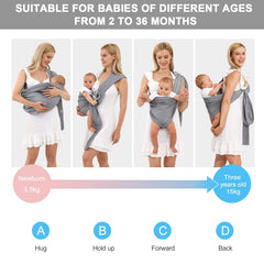 SHSYUE baby carrier grey shows multiple carry positions including breastfeeding-friendly options.
