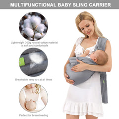 SHSYUE baby wrap adjustable strap grey demonstrates quick size changes for different caregivers.