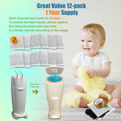 ShuRex odor-control action reducing diaper smells in use with a pail