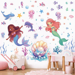 SHUCHING Under The Sea mermaid wall sticker adds whimsical vibe to a girl's bedroom.