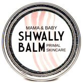 Shwally Primal Baby Balm jar close-up highlighting unscented formula for sensitive skin