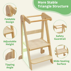 SHWWQUE toddler tower side rails help prevent falls during use.
