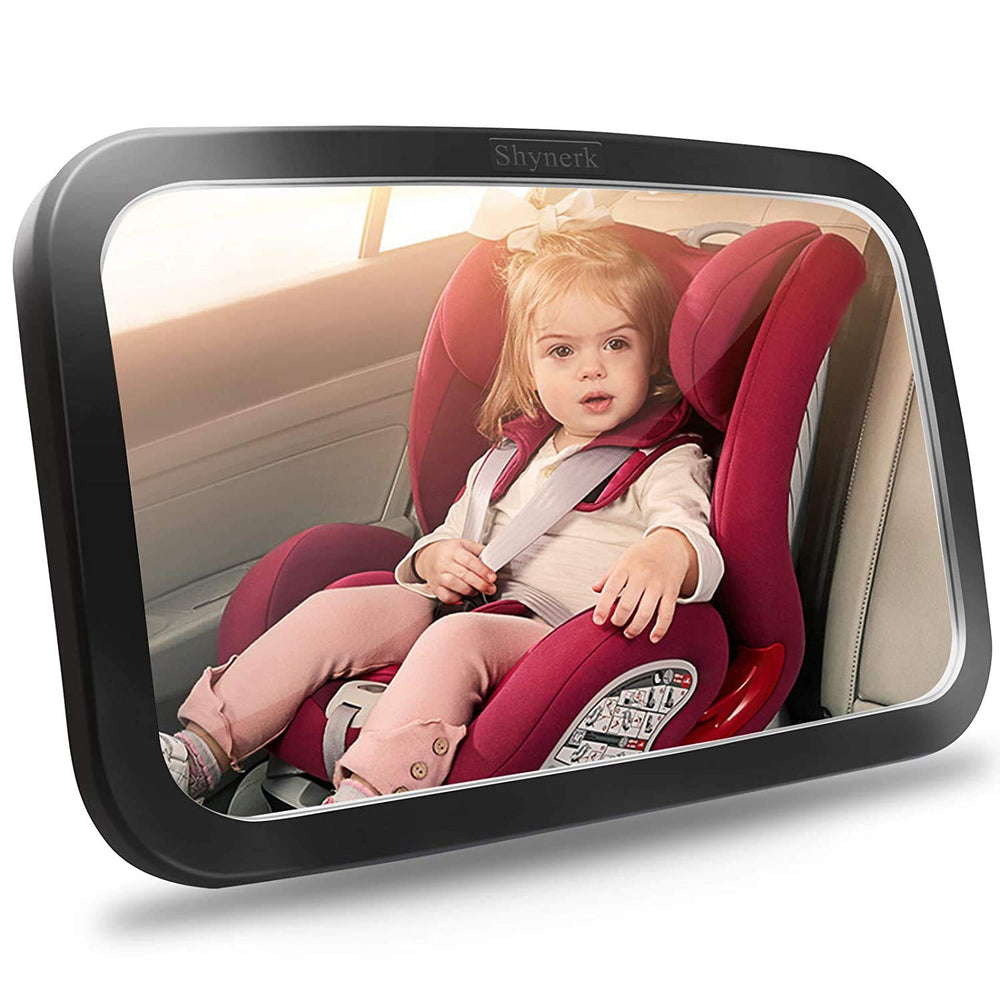 Shynerk baby car mirror wide view helps monitor a rear-facing infant while driving.