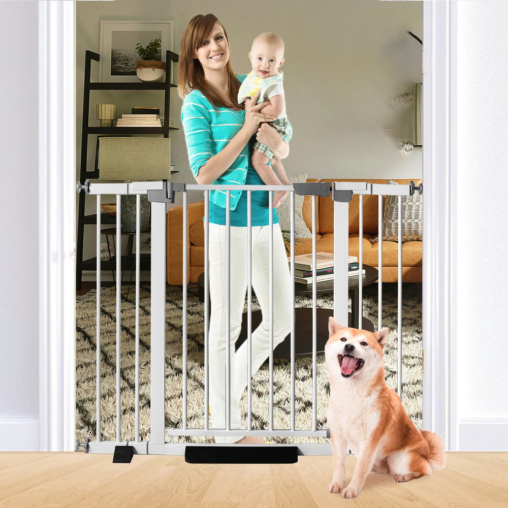 SHYUJAJIE 30-inch tall baby gate, sturdy steel build for safe doorways and pets.