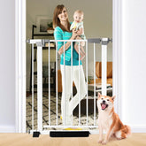 SHYUJAJIE 41-inch tall baby gate offers high containment for pets and children.