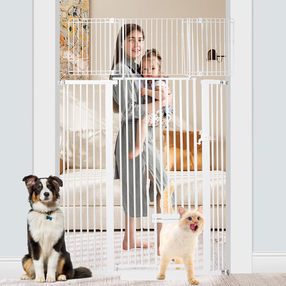 SHYUJAJIE 71inch pet gate front view shows tall height for pet containment