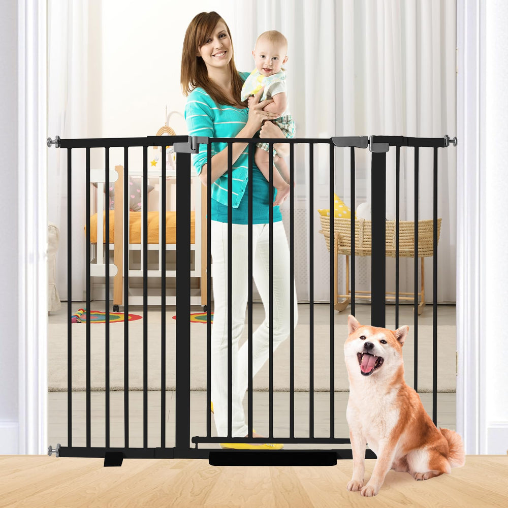 Shyujajie 41-inch tall baby gate in black for safe doorways and pet control.