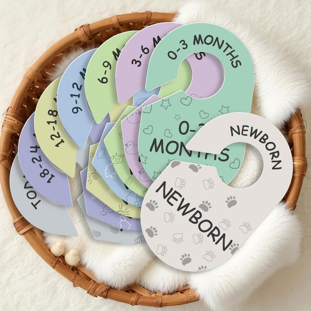 Sicamin baby closet dividers with month labels for easy wardrobe planning