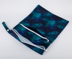 Sigzagor diaper bag with two zip closures separates wet and dry items on outings.