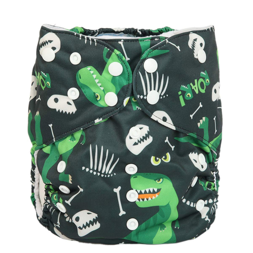 Sigzagor Green Dinosaurs junior diaper outer layer provides waterproof breathable protection.
